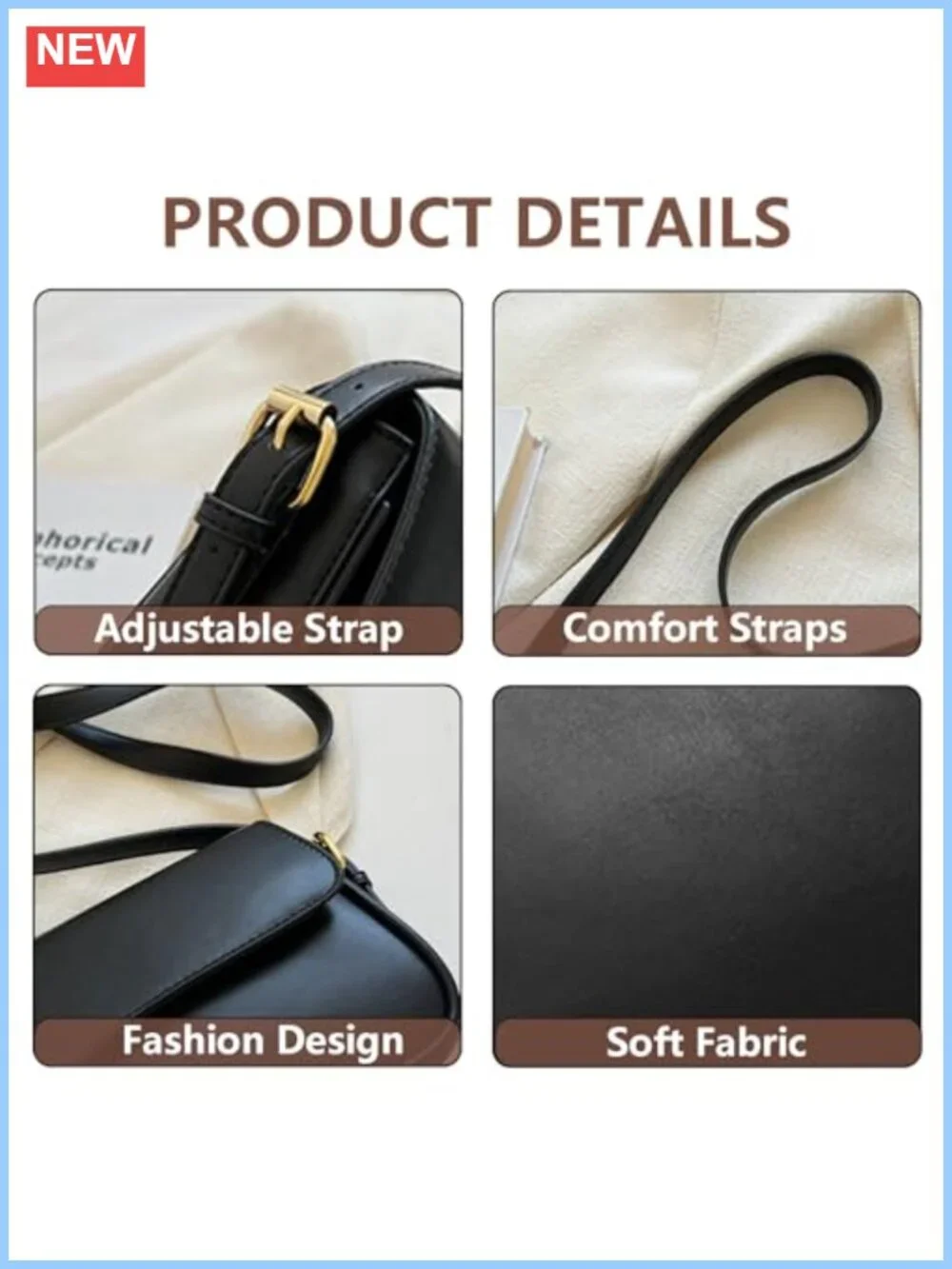 Vegan Leather Hobo Shoulder Bag Y2K Trendy Zipper Clutch 2 Removable Straps